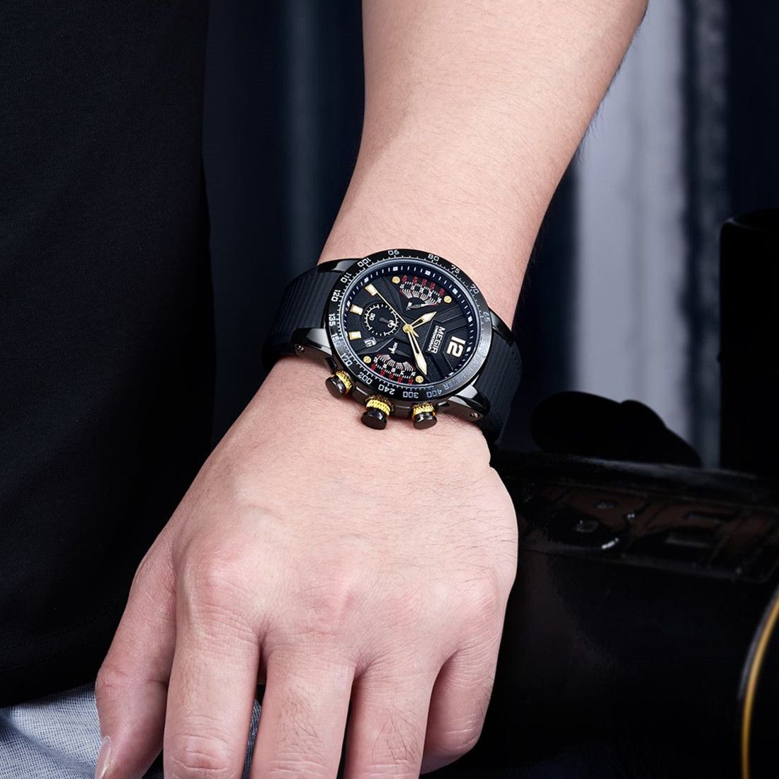MEGIR Silicone Strap Quartz Military Watches for Men Fashion Sport Wristwatch Clock Big Dial Watch Chronograph Montre Homme 2106