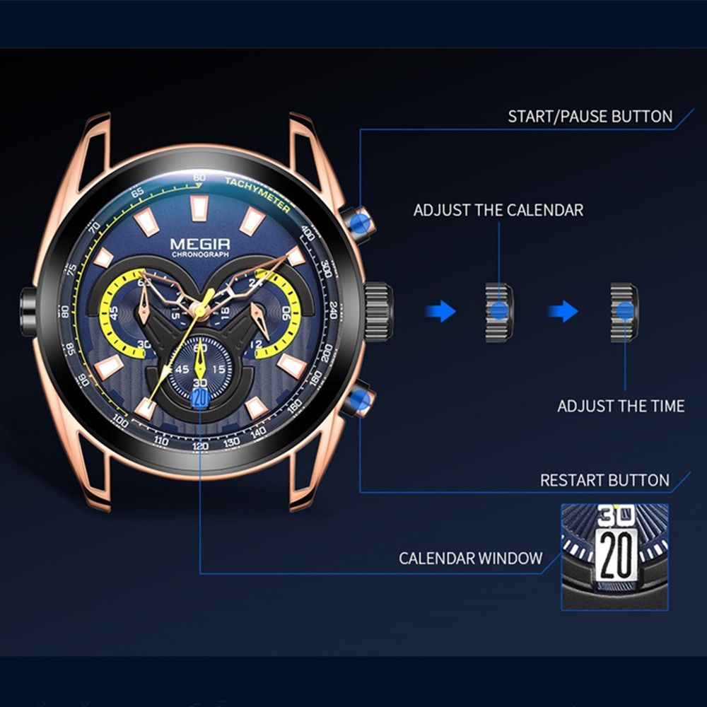 MEGIR Top Brand Luxury Men's Wrist Watch Man Luminous Waterproof Sport Men Quartz Wristwatches Relogio Masculino Dropshipping 2135