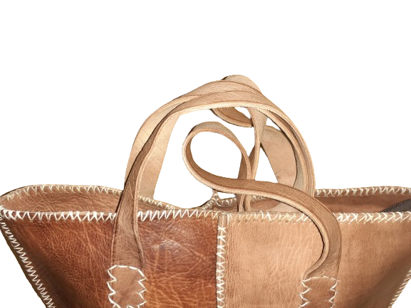 Bolso mujer vacuno hilo blanco combinado mediano