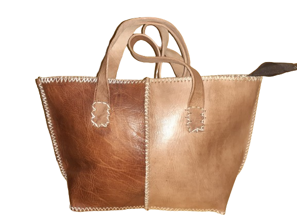 Bolso mujer vacuno hilo blanco combinado mediano