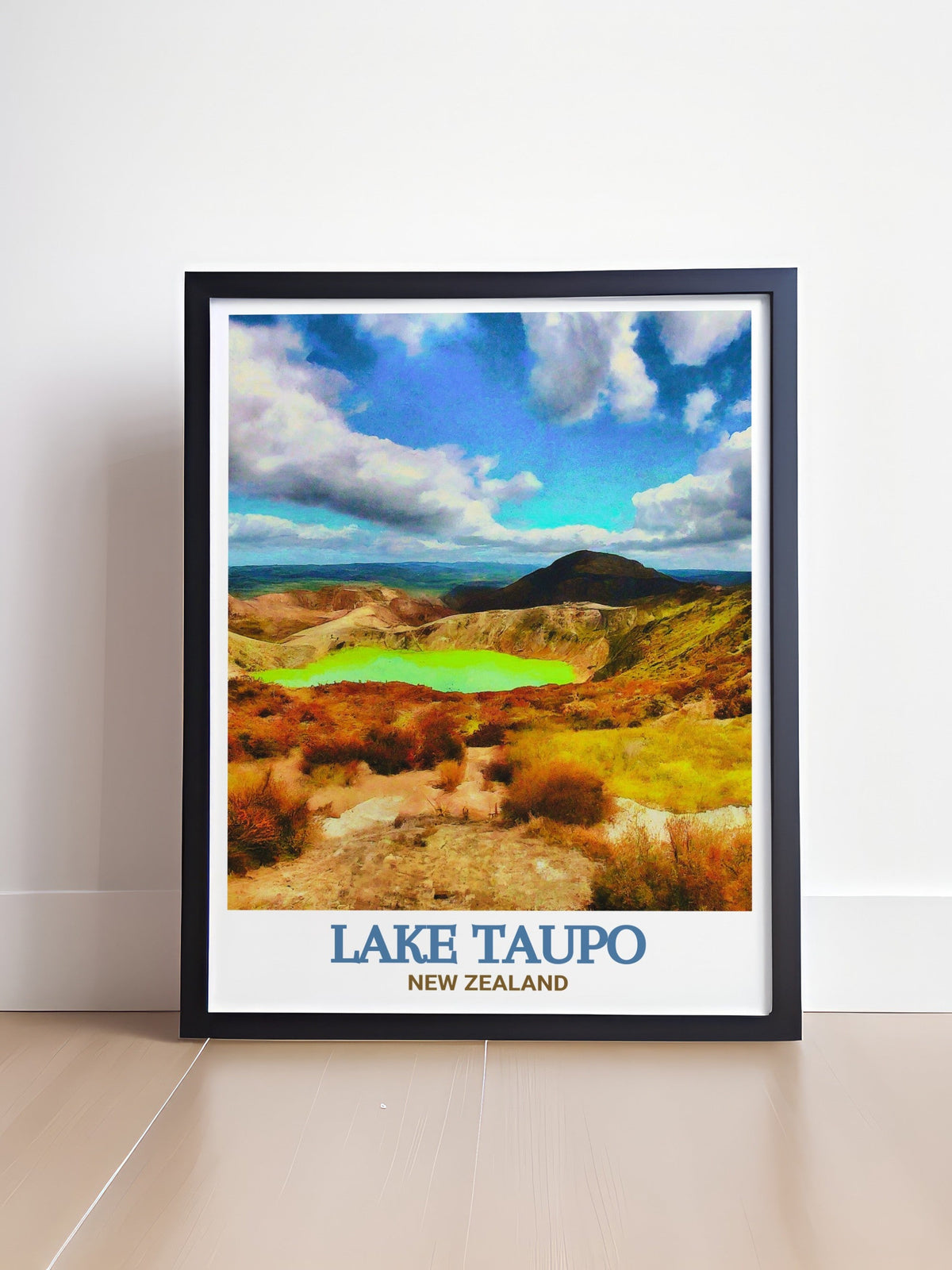 Lake Taupo Print - Tongariro National Park Wall Art - New Zealand Framed Art - New Zealand Vintage Poster-1