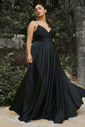 Soft Satin A-Line Bridesmaid Dress w/ Elegant Leg Slit & Spaghetti Straps CD7485
