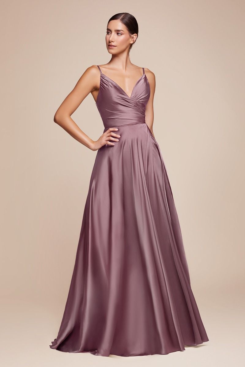 Soft Satin A-Line Bridesmaid Dress w/ Elegant Leg Slit & Spaghetti Straps CD7485