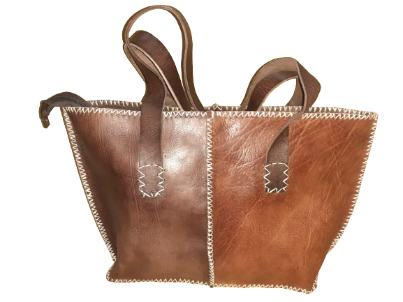 Bolso mujer vacuno hilo blanco combinado mediano