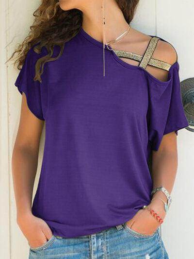 Asymmetrical Neck Short Sleeve T-Shirt for Women Fashion