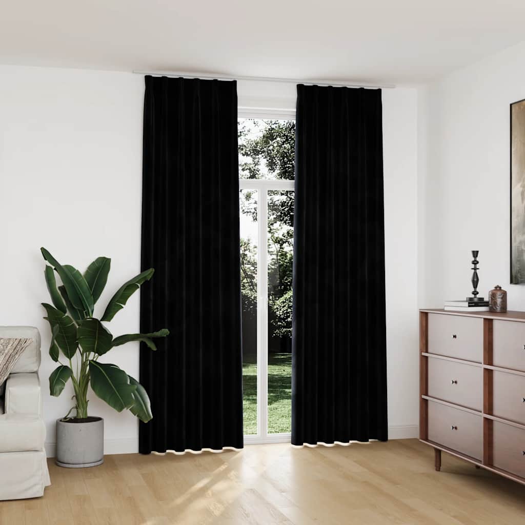 Vidaxl curtains blackout 2 pcs with hooks 140x245 cm velvet black