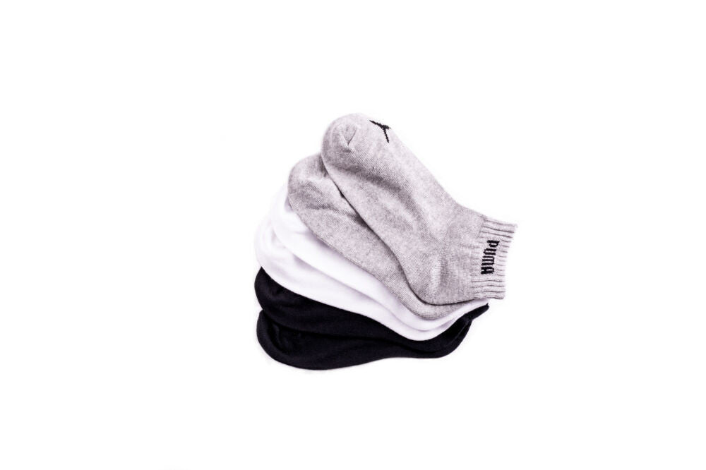 Puma unisex cotton socks - 3 pairs - short socks - 39-42 - black, white, grey