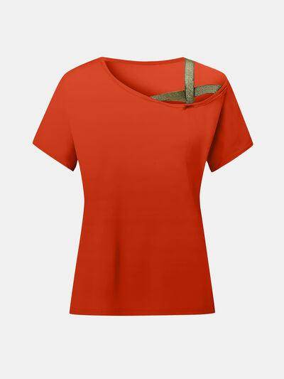 Asymmetrical Neck Short Sleeve T-Shirt for Women Fashion