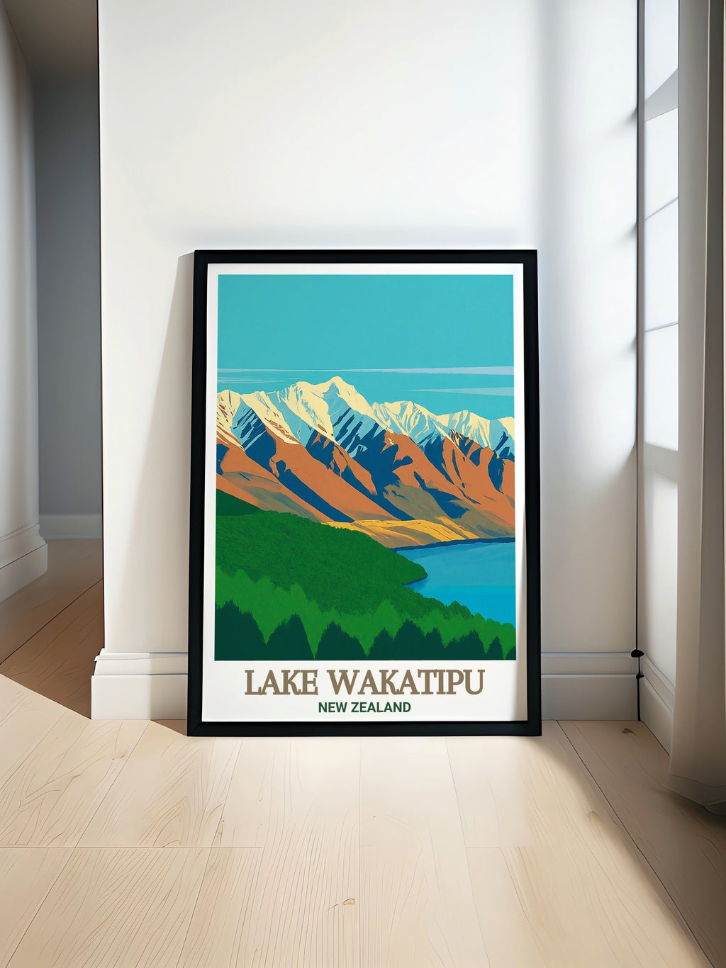 Lake Wakatipu Poster - The Remarkables Art Print - New Zealand Wall Print - New Zealand Travel Poster-0