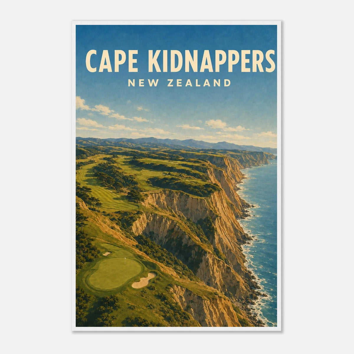 Cape Kidnappers Golf Poster – New Zealand Golf Art