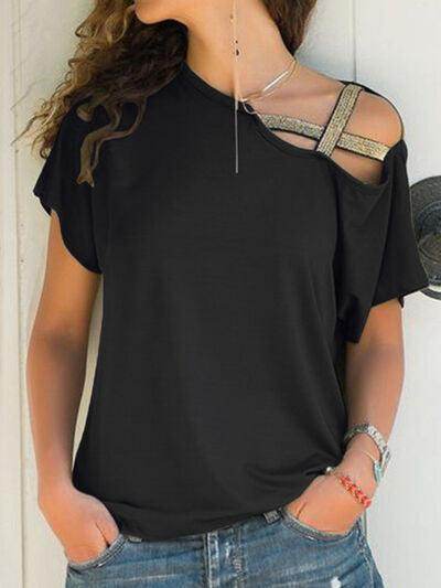 Asymmetrical Neck Short Sleeve T-Shirt for Women Fashion