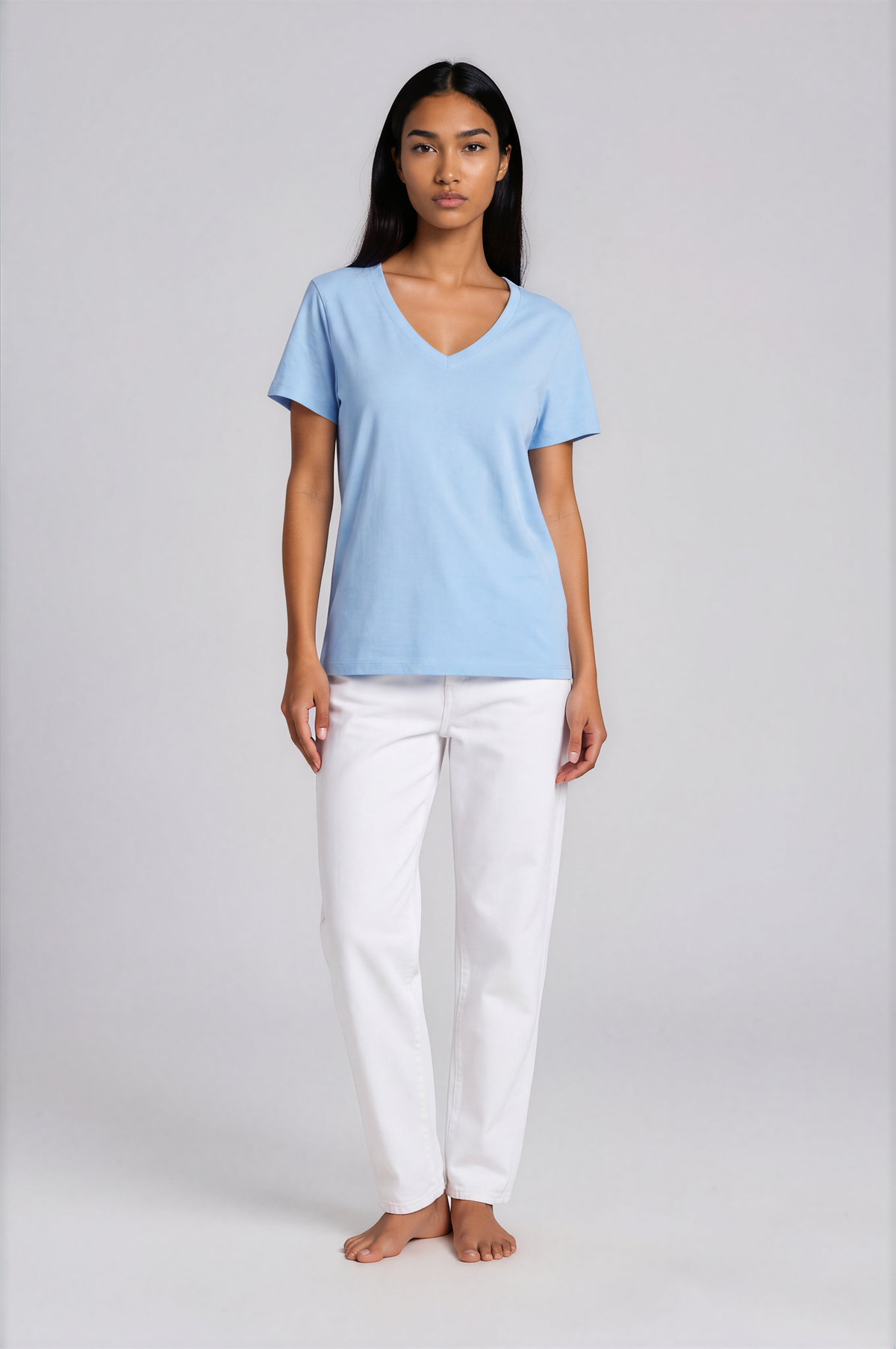 Camiseta Básica Premium Algodón Orgánico – Cuello Pico Mujer