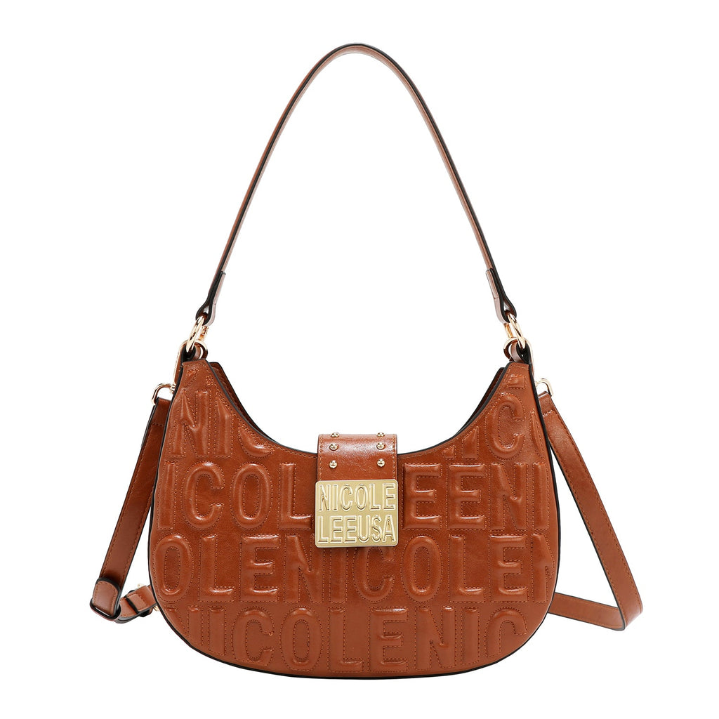BOLSO DE HOMBRO CON LOGO EN RELIEVE (MARRON)-0