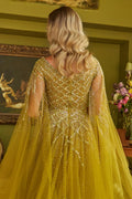 Sparkle beads embellished bodice v neck mesh gown with mesh cape sleeve GLGL3606