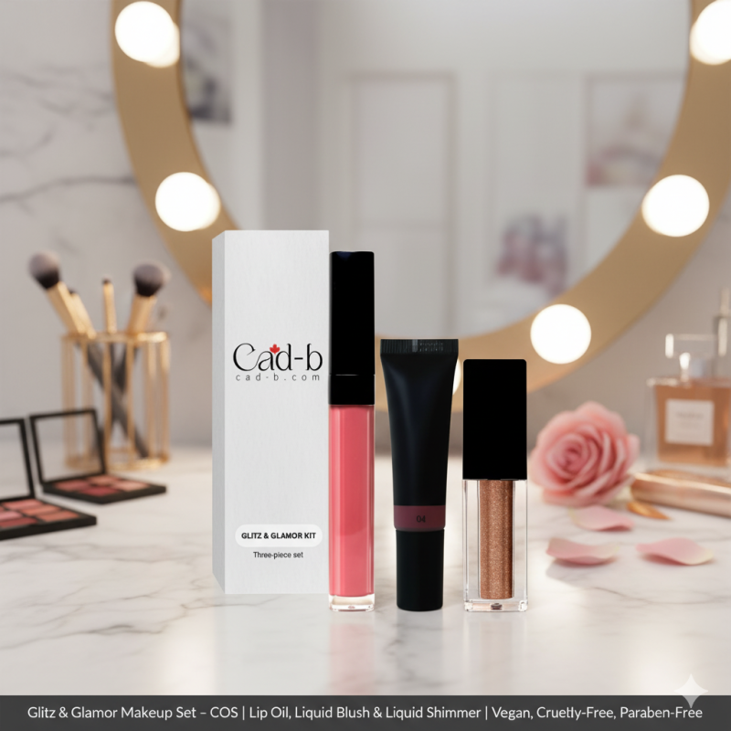 Glitz & Glamor Makeup Set – COS | Lip Oil, Liquid Blush & Liquid Shimmer | Vegan, Cruelty-Free, Paraben-Free
