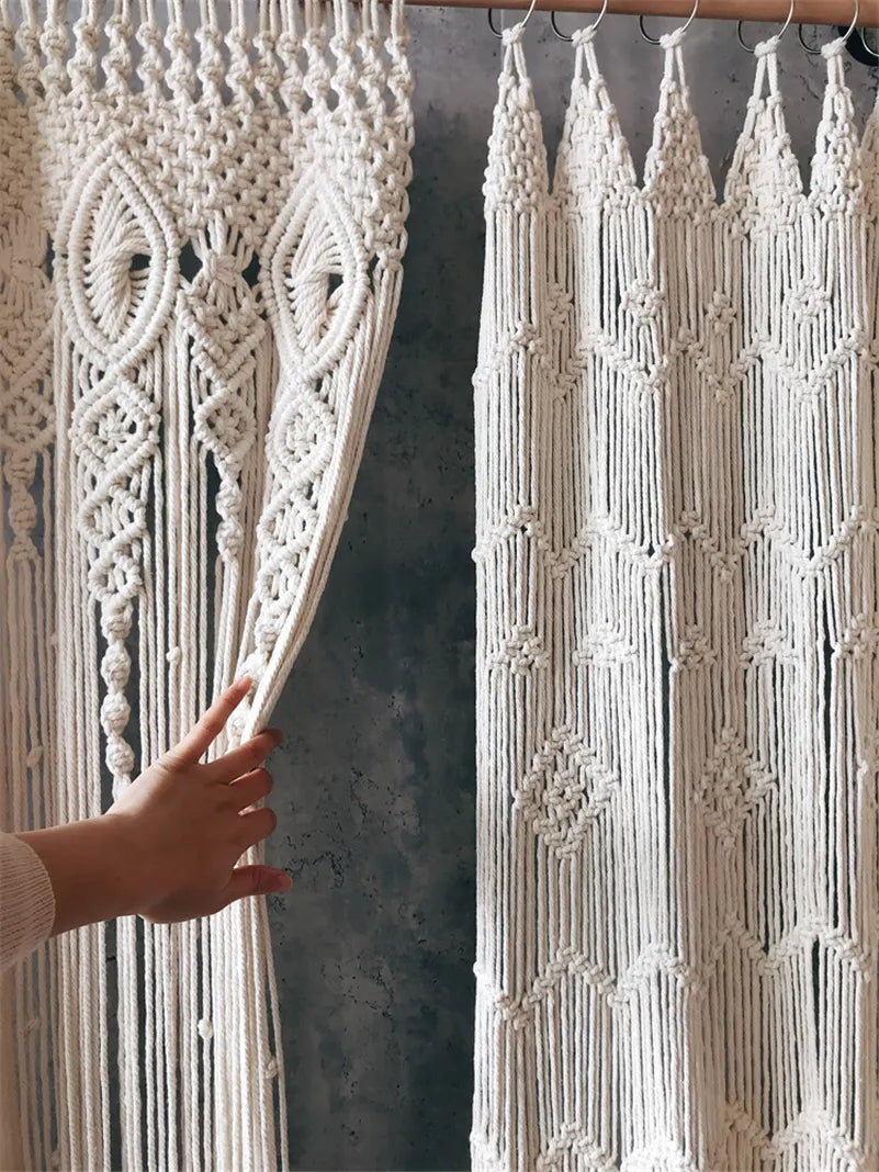 Boho Bliss: Hand-Woven Cotton Door Curtain Tapestry for Artistic Decor