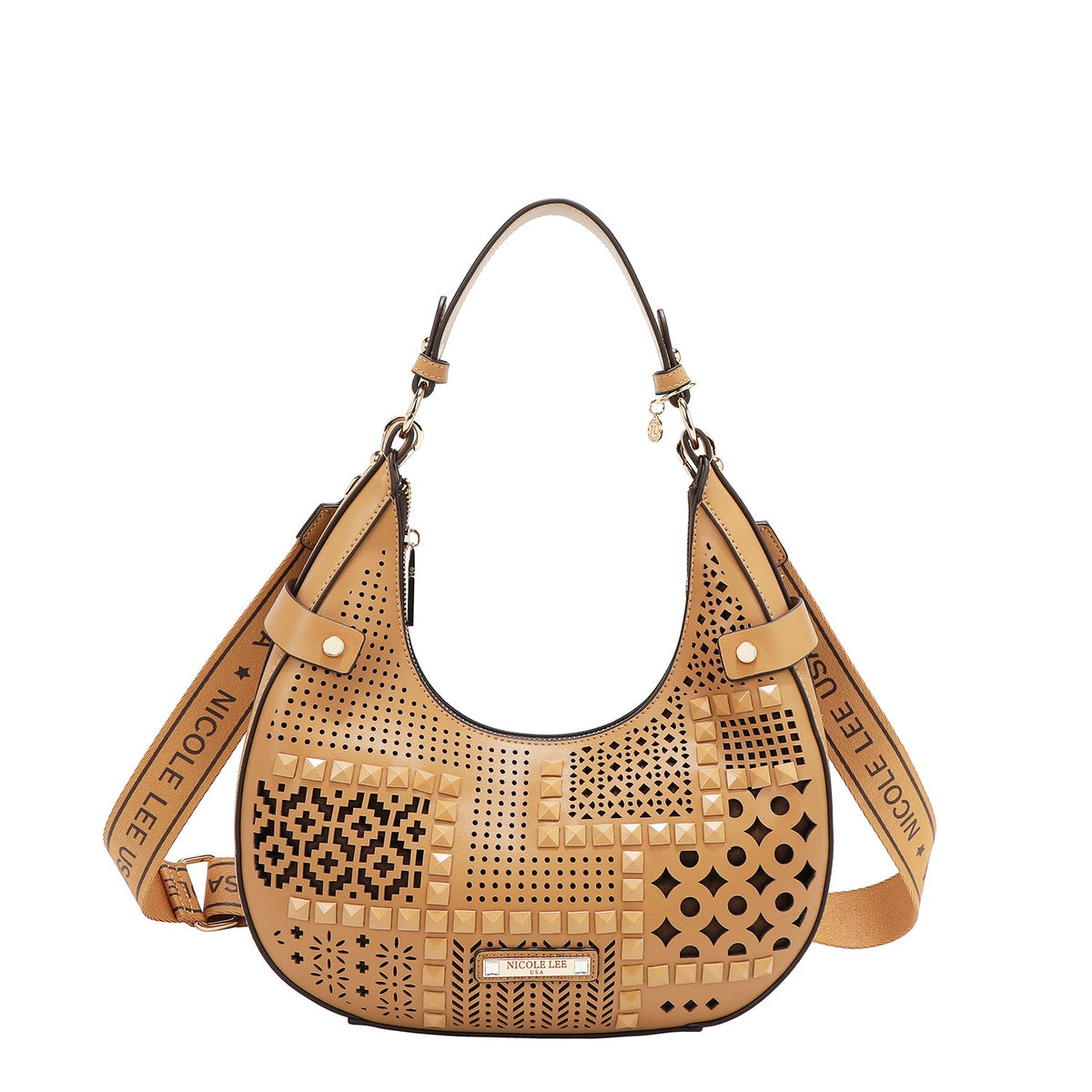 BOLSO DE HOMBRO CON RECORTE GEOMÉTRICO (ARENA)