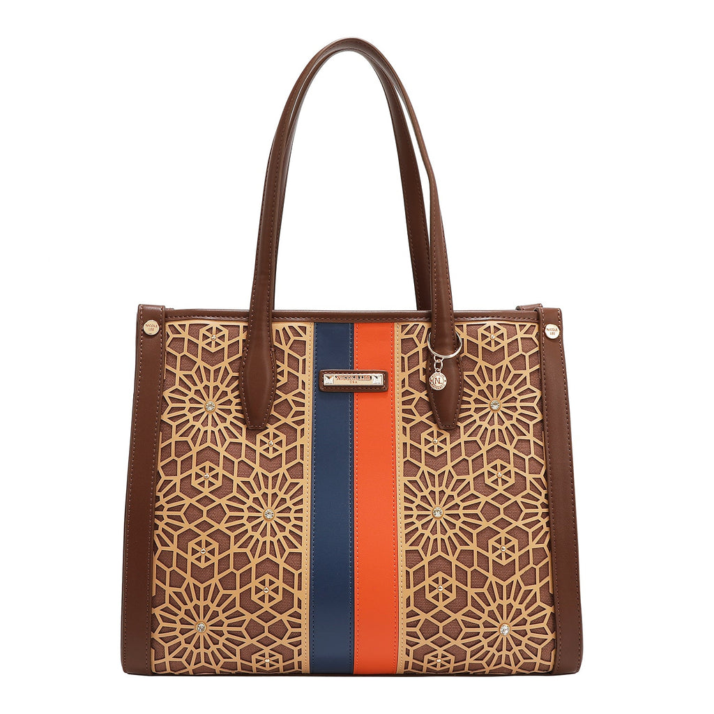 BOLSO DE TOTE GEOMÉTRICO CORTADO CON LÁSER (MARRON)