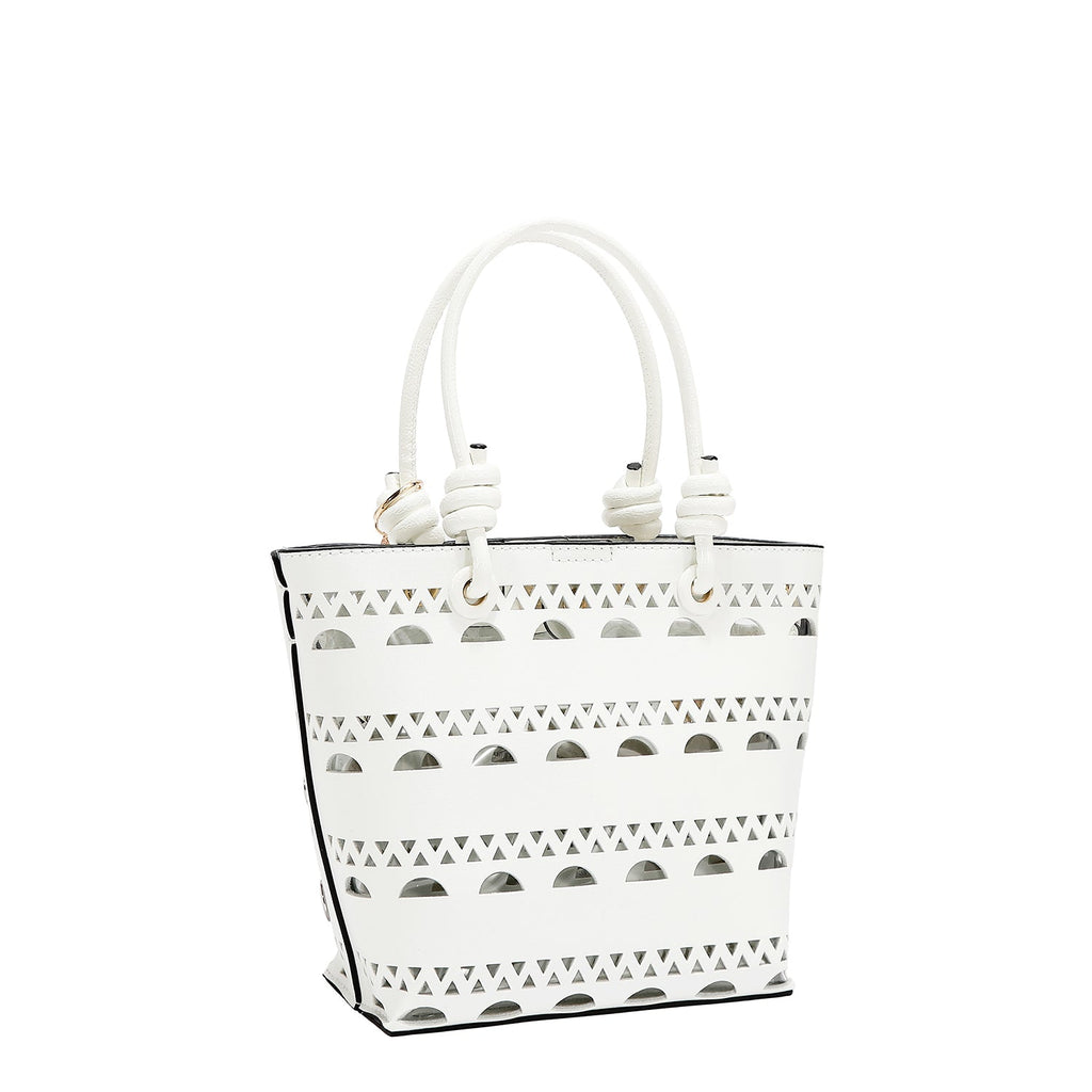 BOLSO DE CUBO DE 2 PIEZAS CON REMACHES PLATEADOS (BLANCO)