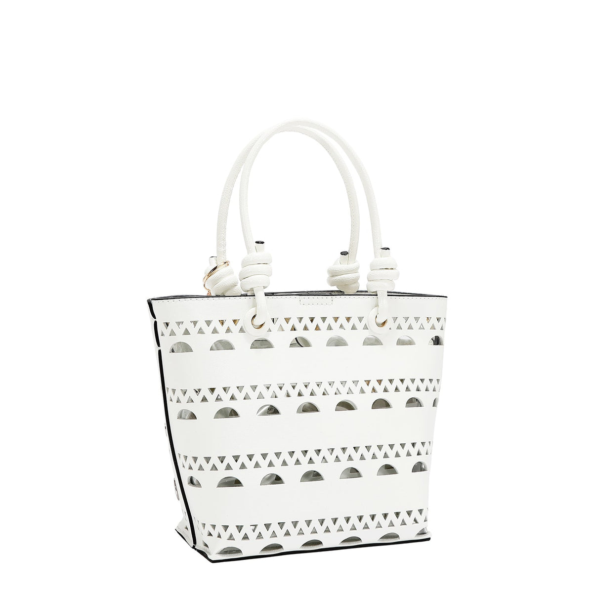 BOLSO DE CUBO DE 2 PIEZAS CON REMACHES PLATEADOS (BLANCO)