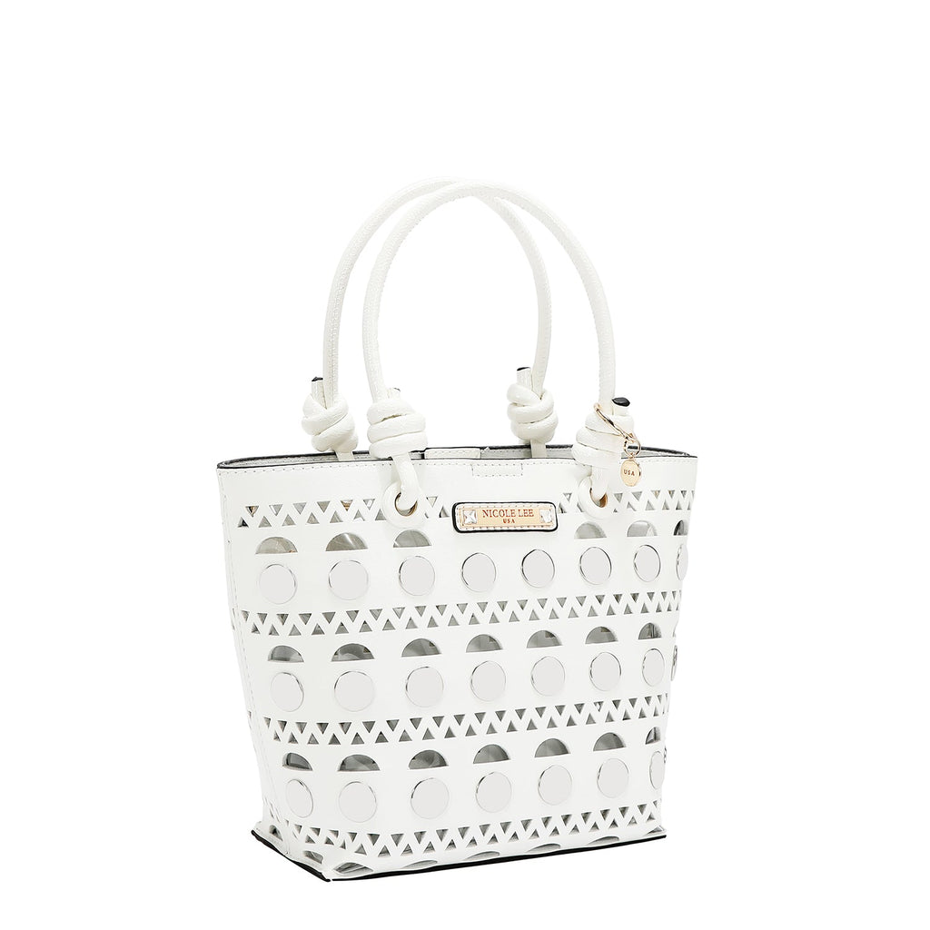 BOLSO DE CUBO DE 2 PIEZAS CON REMACHES PLATEADOS (BLANCO)