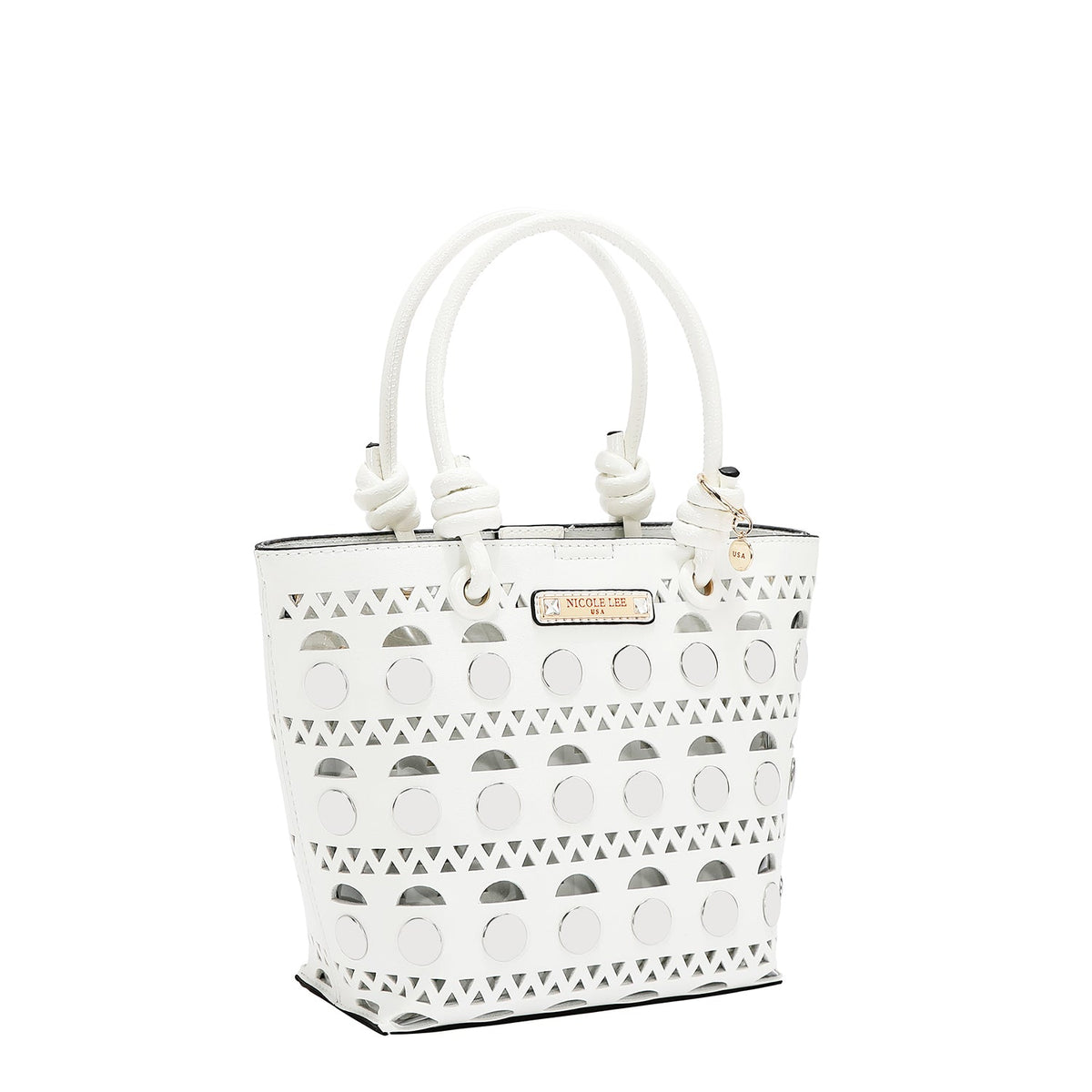 BOLSO DE CUBO DE 2 PIEZAS CON REMACHES PLATEADOS (BLANCO)