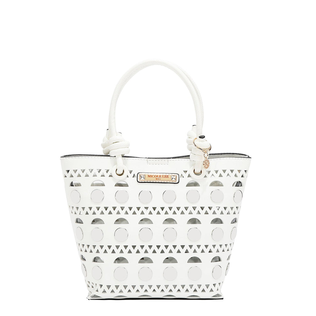 BOLSO DE CUBO DE 2 PIEZAS CON REMACHES PLATEADOS (BLANCO)