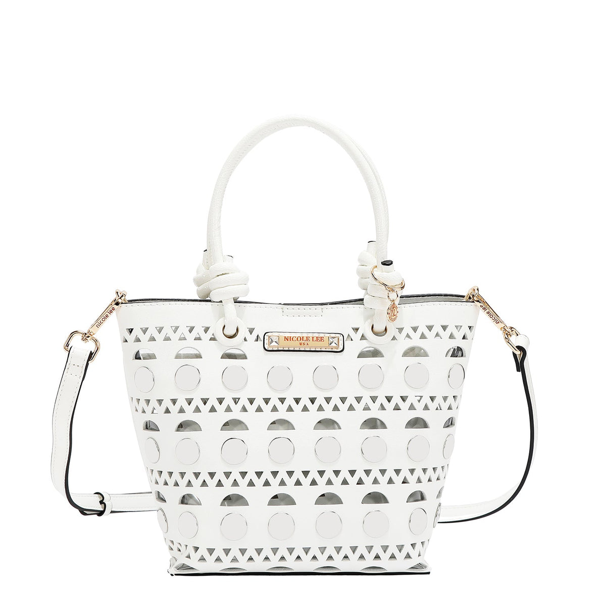 BOLSO DE CUBO DE 2 PIEZAS CON REMACHES PLATEADOS (BLANCO)