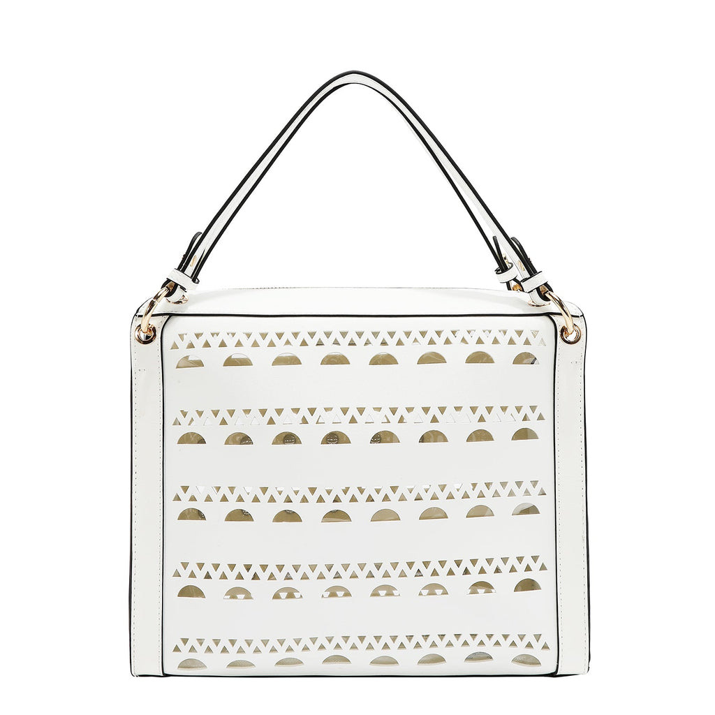 BOLSO DE MANO CON TACHUELAS PLATEADAS (BLANCO)