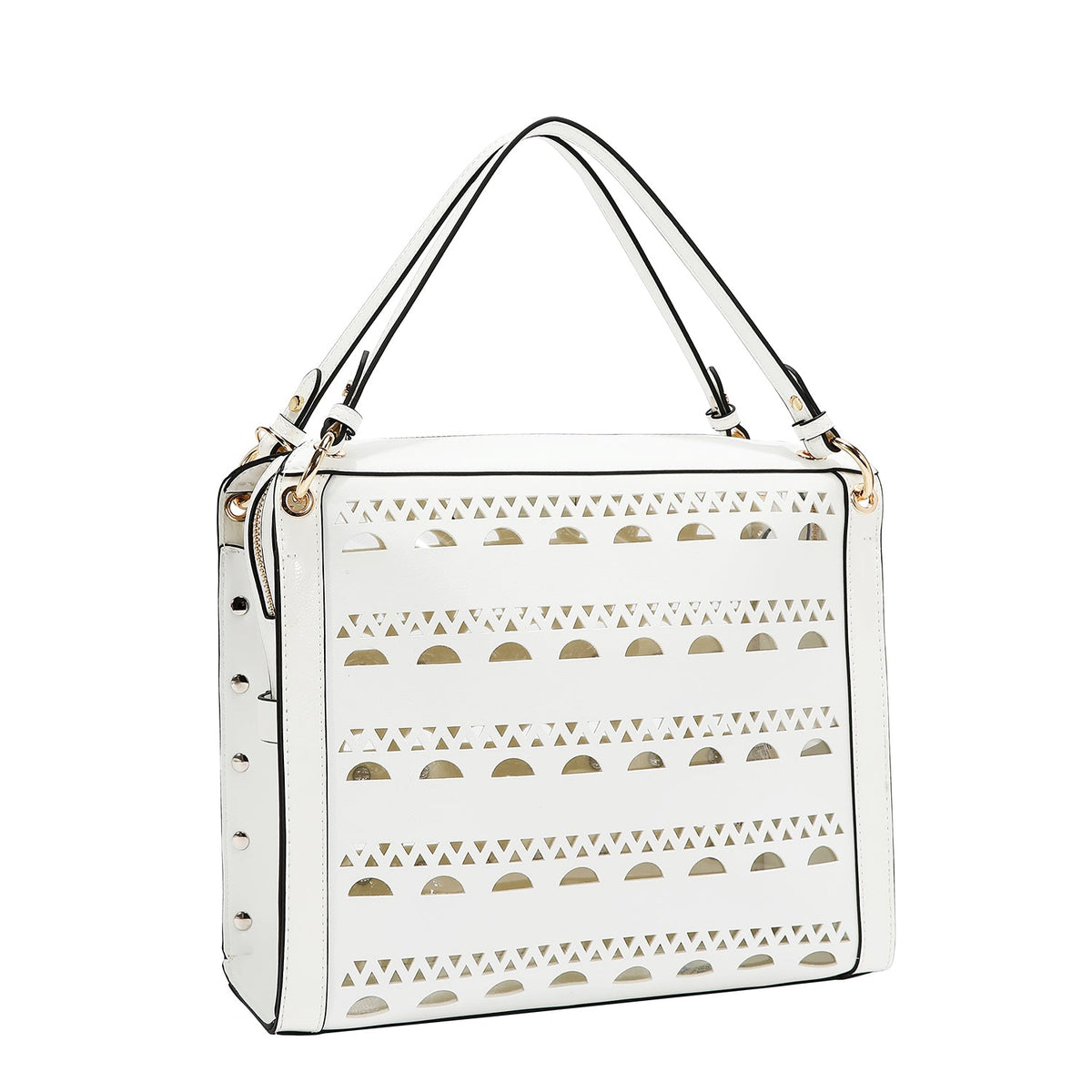 BOLSO DE MANO CON TACHUELAS PLATEADAS (BLANCO)