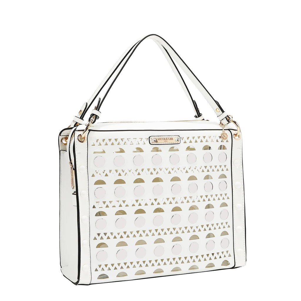 BOLSO DE MANO CON TACHUELAS PLATEADAS (BLANCO)