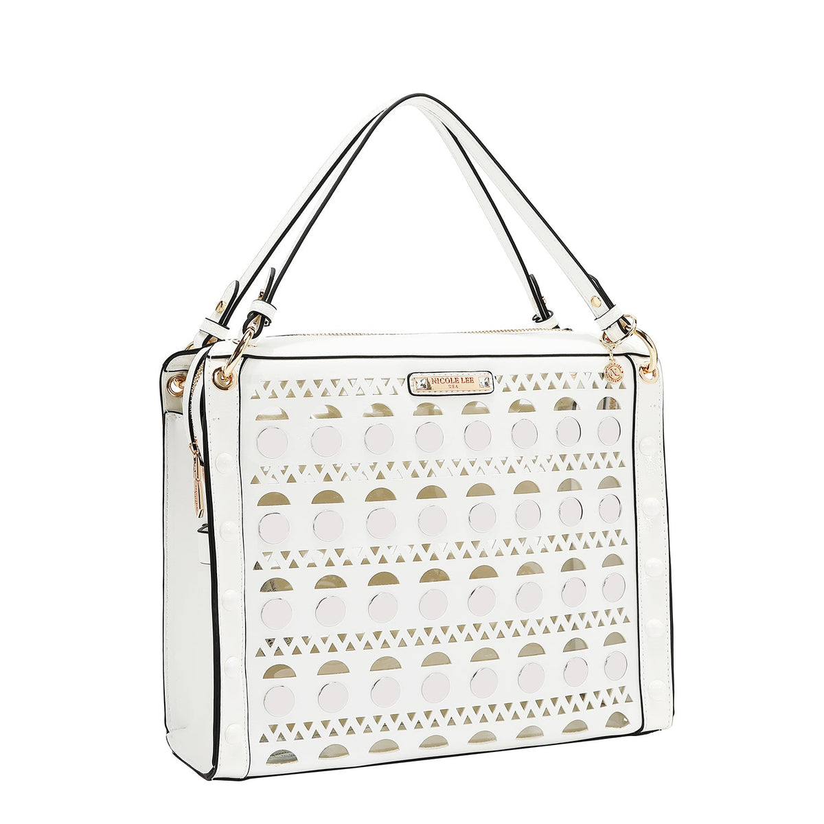 BOLSO DE MANO CON TACHUELAS PLATEADAS (BLANCO)