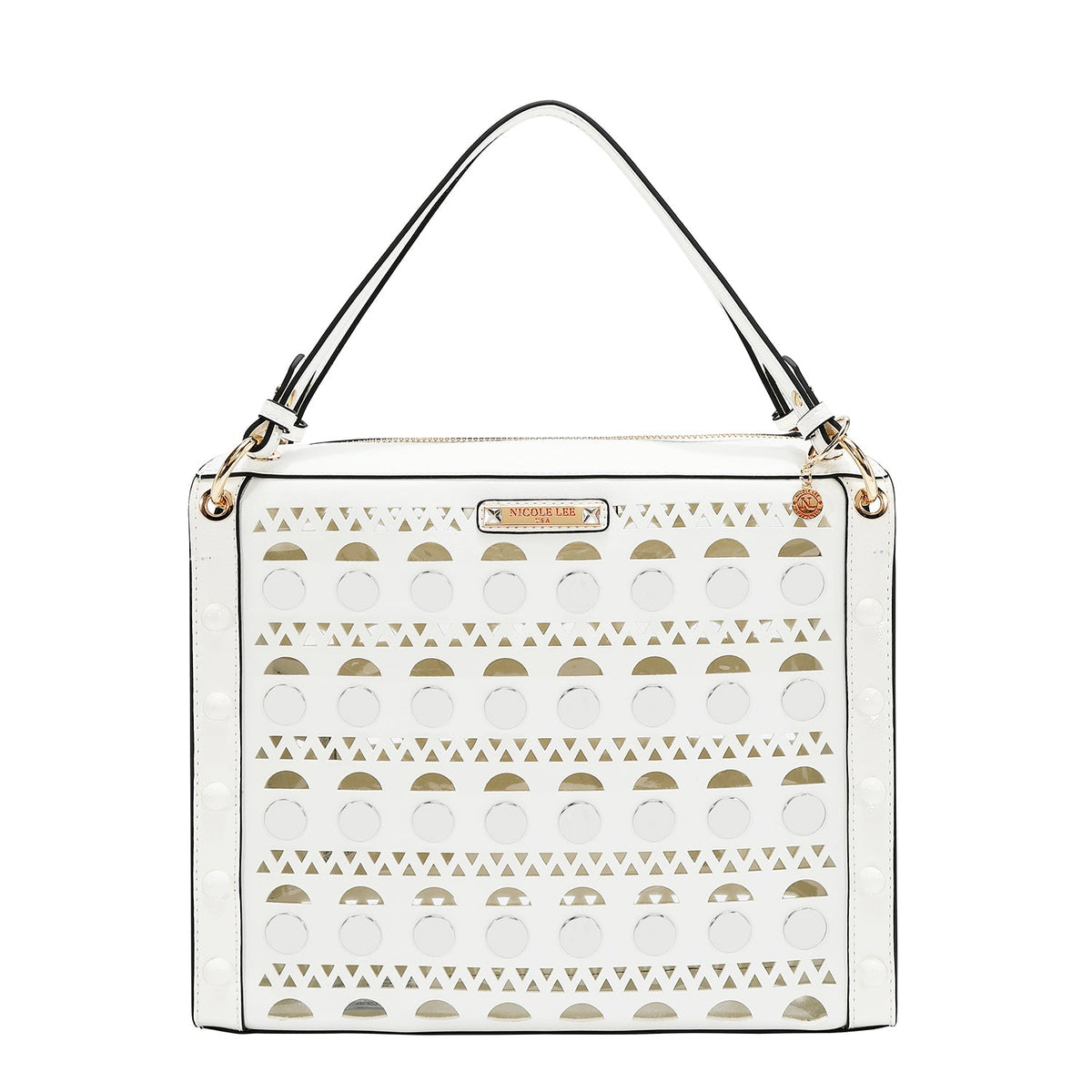 BOLSO DE MANO CON TACHUELAS PLATEADAS (BLANCO)