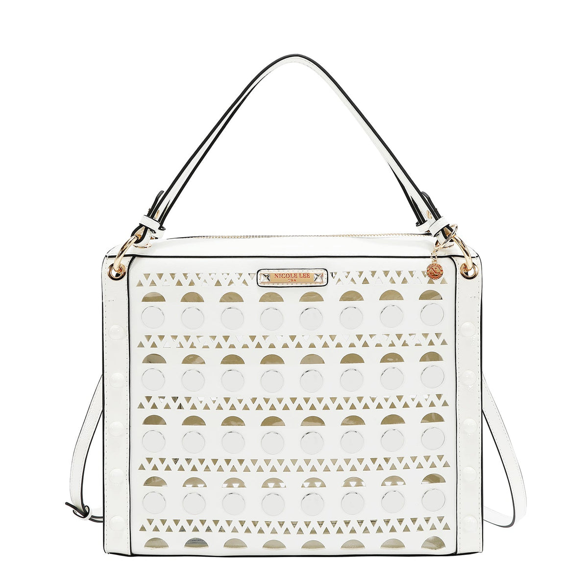 BOLSO DE MANO CON TACHUELAS PLATEADAS (BLANCO)