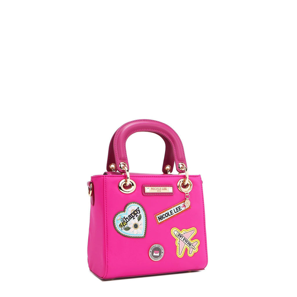 BOLSO DE MANO CON PARCHES DE COLORES (VIOLETA)