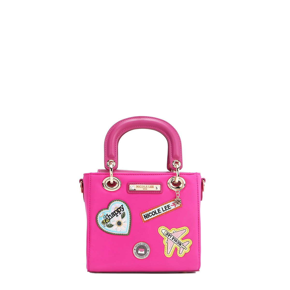 BOLSO DE MANO CON PARCHES DE COLORES (VIOLETA)