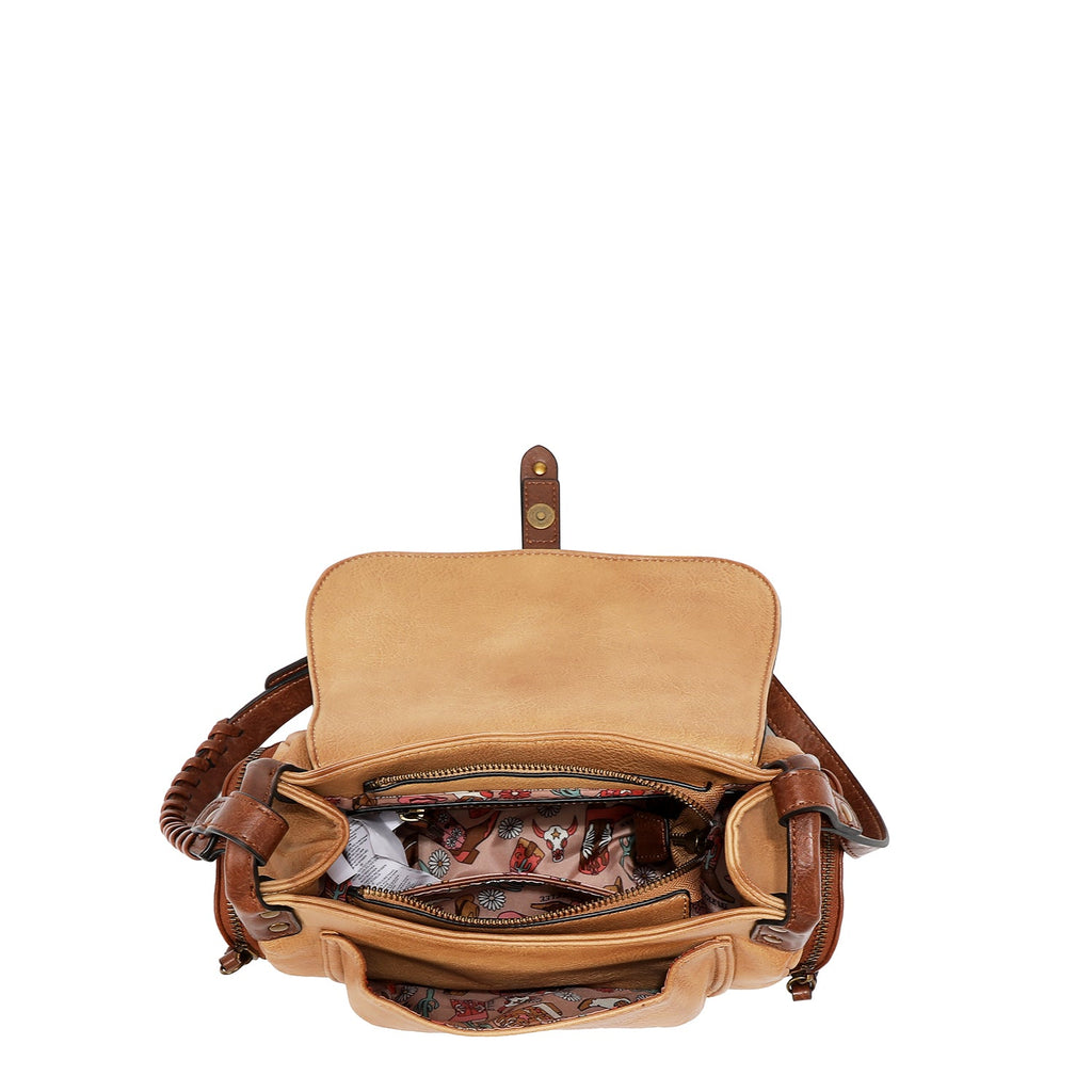 BOLSO DE HOMBRO VINTAGE CON PARCHE (TAUPE)