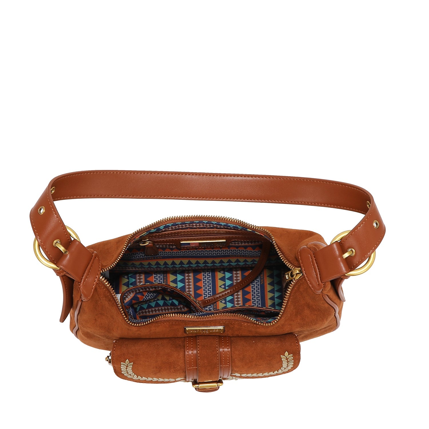 BOLSO DE HOMBRO CON DISEÑO FLORAL (MARRON)