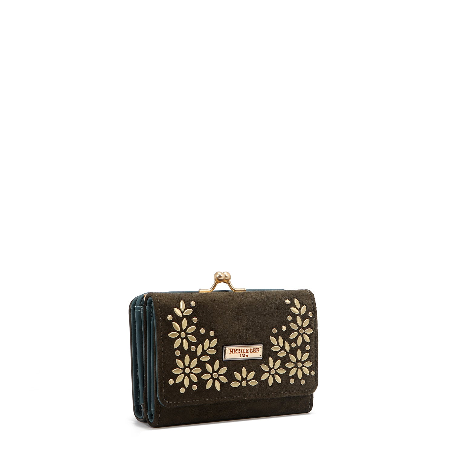 CARTERA COMPACTA CON ESTAMPADO FLORAL DE HOJAS (OLIVA)