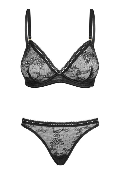 030418 Set out of plunge underwired bra and thong - XL (BH 75E/80D & Panty 42)