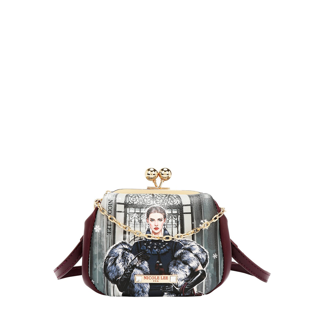 MINI BOLSO CRUZADO CON CIERRE KISS LOCK (MODA SNOWFLAKE)