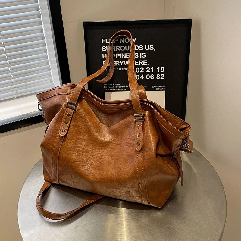 Leather Womens Tote Shoulder Crossbody Bag (Brown)