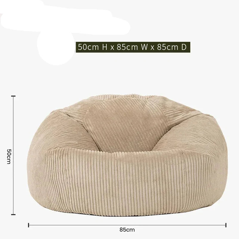 2-in-1 Bean Bag Chair & Footstool Cover Set Flannel Corduroy No Filler Beige