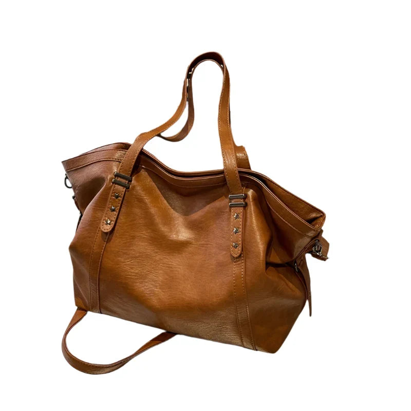 Leather Womens Tote Shoulder Crossbody Bag (Brown)
