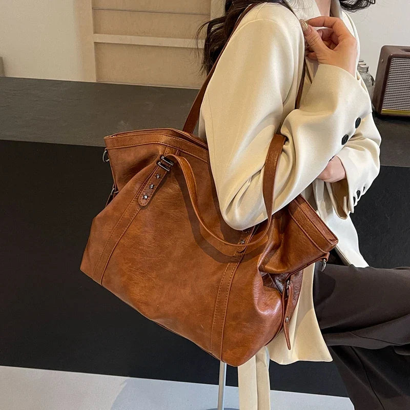 Leather Womens Tote Shoulder Crossbody Bag (Brown)