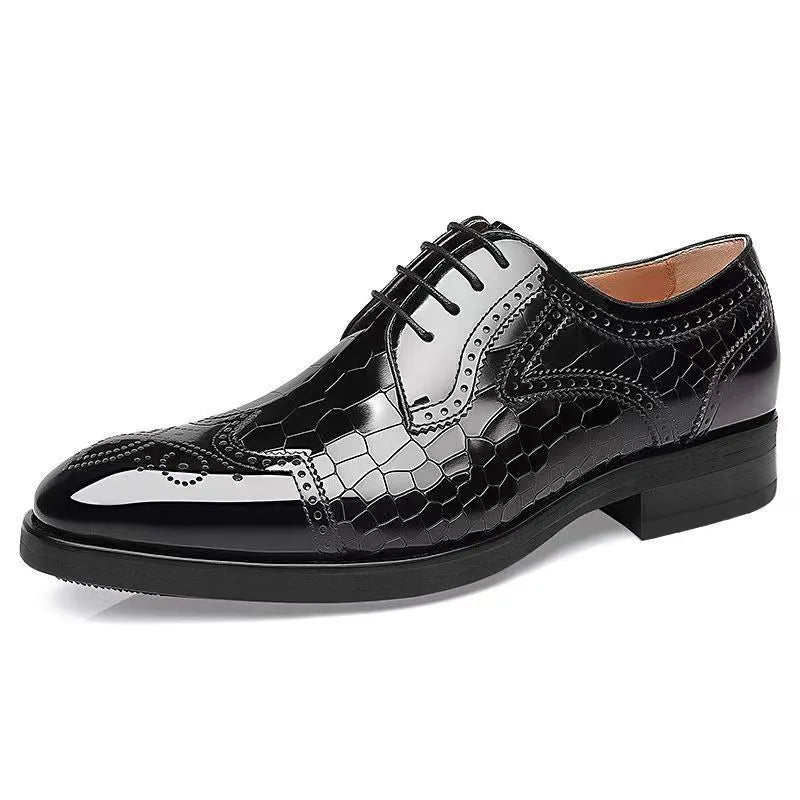 Men Leather Slip-On Brogue Oxford Loafers (Black)