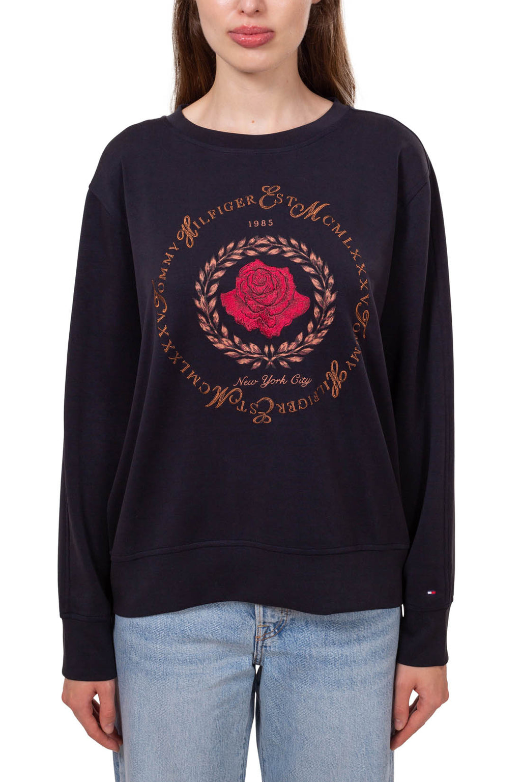 TOMMY HILFIGER - Women's relaxed sweatshirt with embroidered rose  - Size