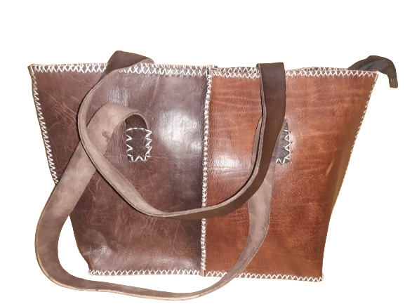 Bolso mujer vacuno hilo blanco combinado mediano