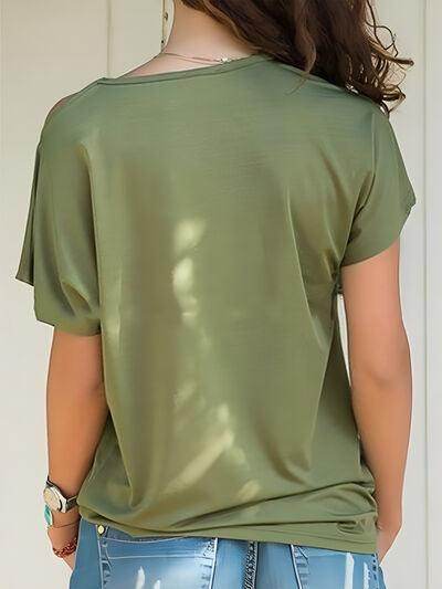 Asymmetrical Neck Short Sleeve T-Shirt for Women Fashion