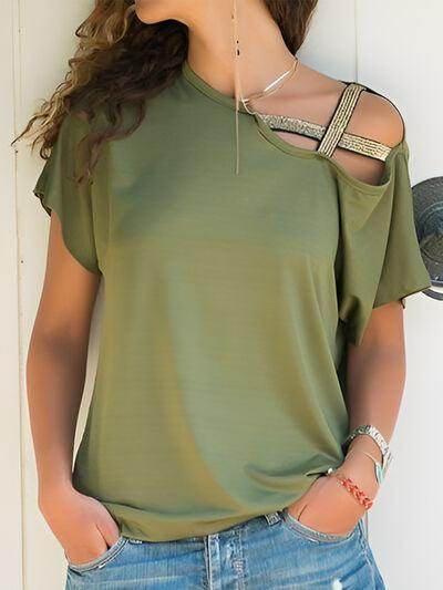 Asymmetrical Neck Short Sleeve T-Shirt for Women Fashion